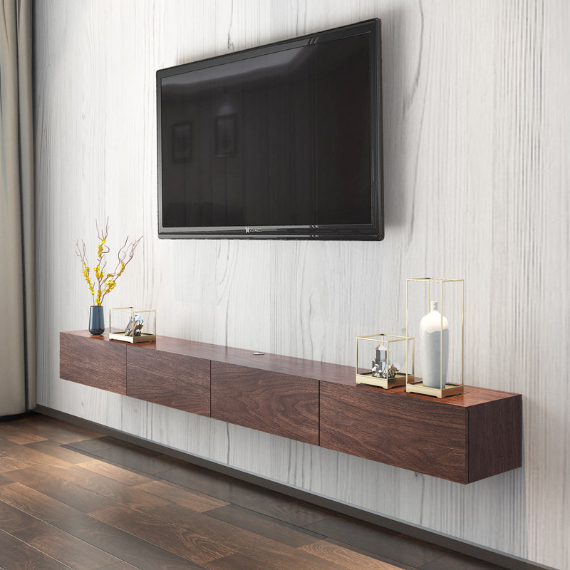 Modern minimalist wall hanging TV cabinet Small apartment walnut color hanging TV cabinet Log color hanging TV cabinet