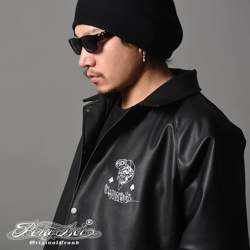 Motorcycle Jacket West Coast Harley  Lychee Pattern Coach Jacket Chicano Embroidery American Street Style 502Pu