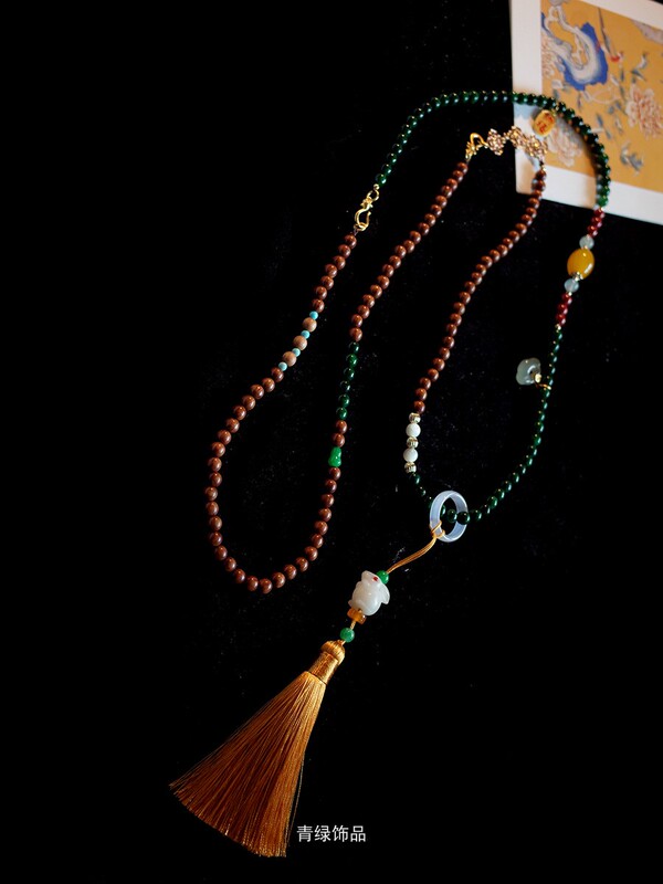 Original Green Multi-Purpose Chinese-Style Ancient Dry Green Wood Bead Bodhi Prayer Beads Crossbody Chain Waist Chain Long Sweater Chain Detachable