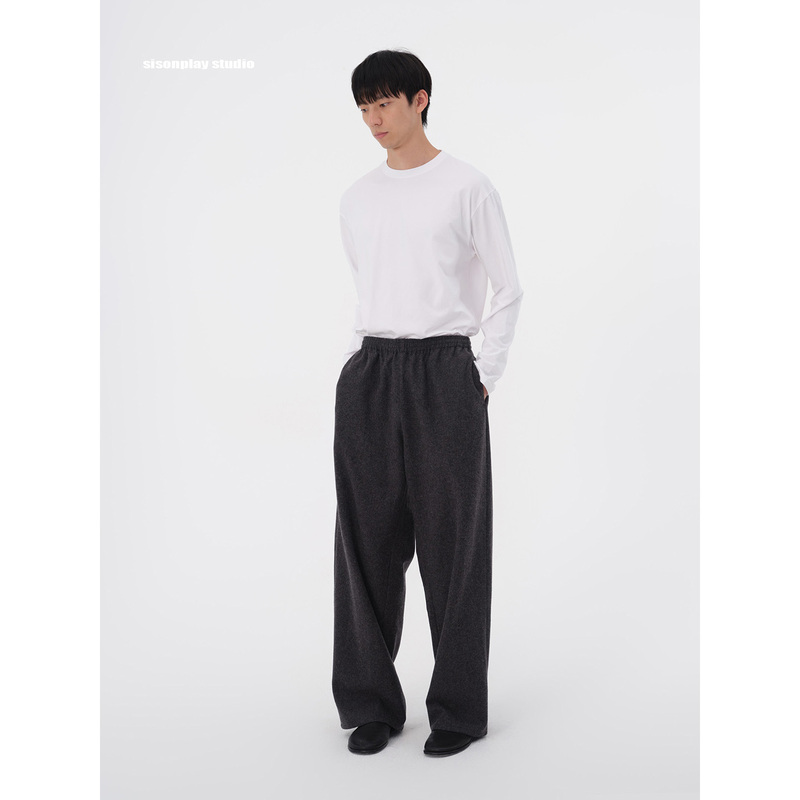 Sisonplay【Designer Men's Clothing】Wool and Silk Simple Silhouette Elastic Wide-Leg Trousers