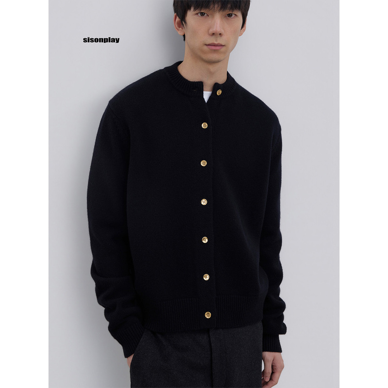 Sisonplay【771 Black】100% Sheep Wool Black Simple Metal Buckle Thick Cardigan Sweater Sisonplay【771 Black】100% Sheep Wool Black Simple Metal Buckle Thick Cardigan Sweater
