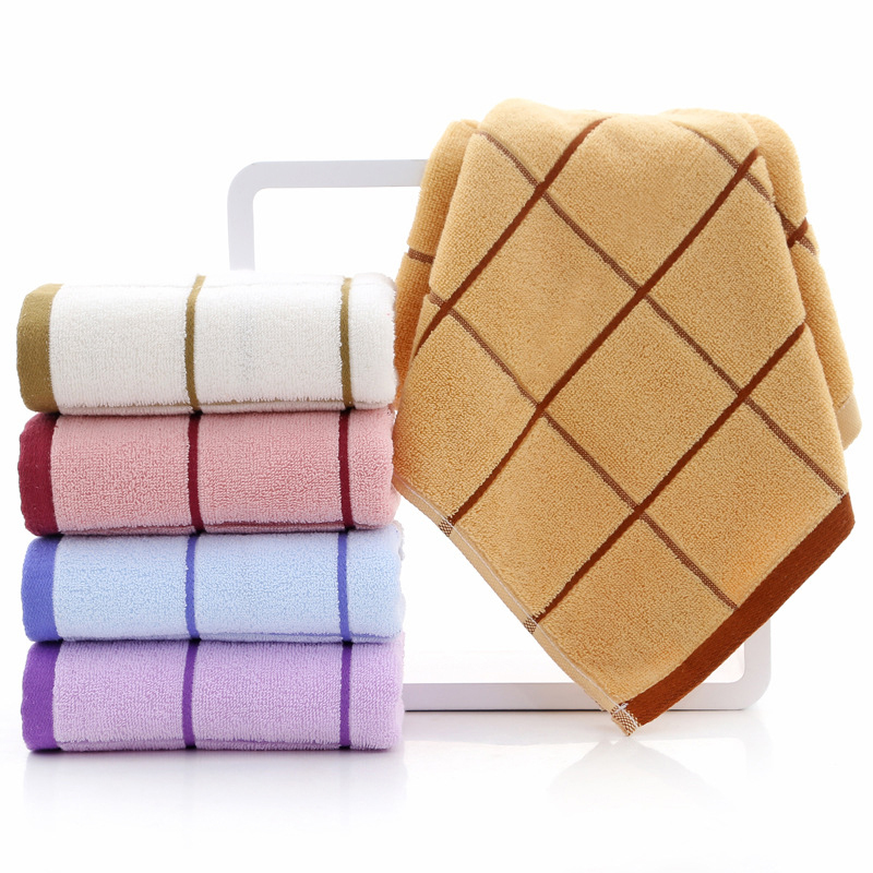 2026 New Model Adult Pure Cotton Household Face and Bath Towels, High-End Absorbent Non-Shedding Wholesale Plaid Towels for Men, Women, and Students