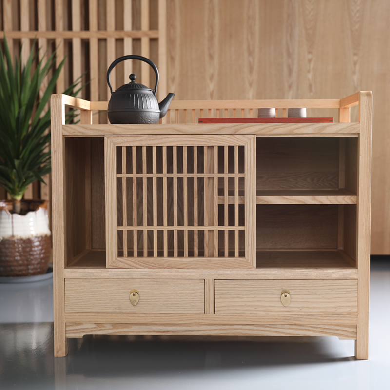 Chinese solid wood tea cabinet modern simple side cabinet low cabinet Zen tea room furniture multifunctional storage cabinet tea table