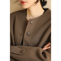 Miss Hateeth Miss Chen Ai Jia Gentle Milk Curry Cashmere Retro Round Collar Light Warm Short and Double-sided Mauri Coat Woman