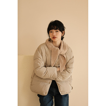 Lady Hteeth winter new homemade thickened white duck suede removable round collar knit hat down short style bread suit