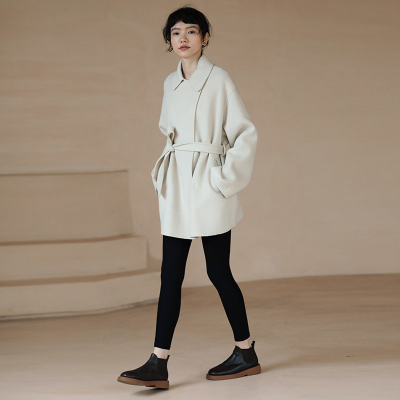 Miss Harteeth Spring new small crowddesign Inclined Flap Flap Minimalist All Wool Artisanal double face Coat Jacket Woman