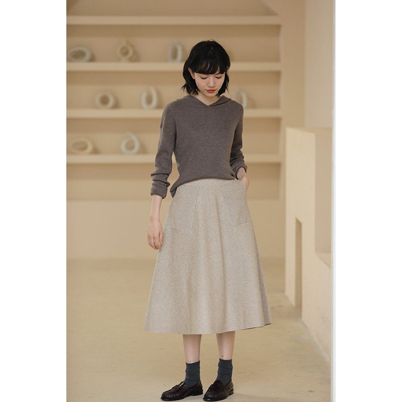 Miss Hateeth Miss Atya spring new strong push 3D print pockets Slim Oat Color Floral Yarn Knit Mid-Half Skirt