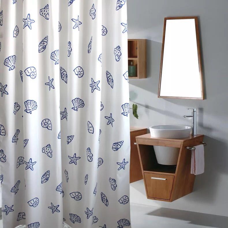 Export size size polyester waterproof shower curtain partition curtain High quality foreign trade shower curtain cloth Australian blue belt lead drop ring