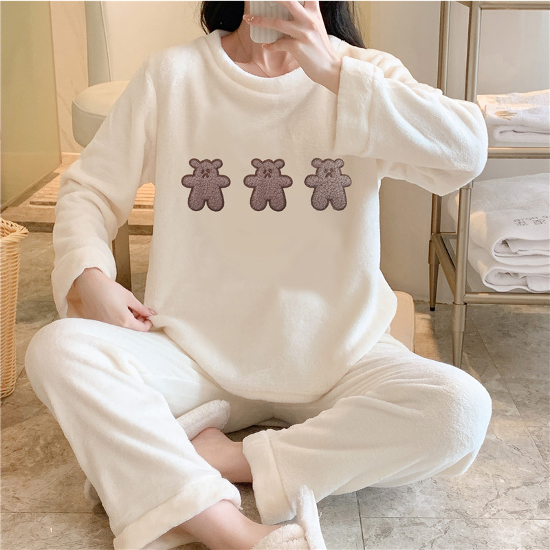 Extras Coral Suede Pyjamas Woman Autumn Winter New Gush Thickened Warm Long Sleeve Flannel Suede Home Clothing Two Sets-Taobao