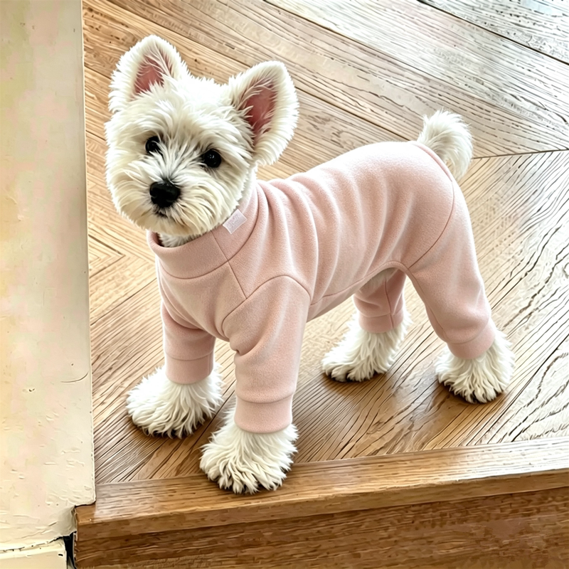 Dog Clothes Autumn and Winter Style Pink German Velvet Super Soft Warm One-Piece Four-Legged Outfit for Teddy and Bichon to Prevent Colds, Home Wear