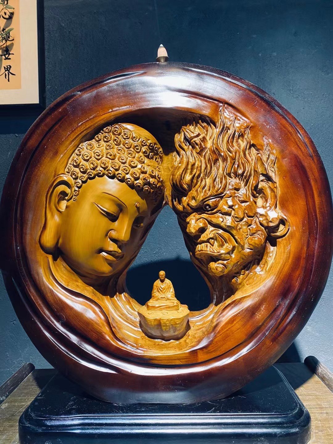 根雕木雕工藝品擺飾禪意類一念之間香樟木款長50寬20高55