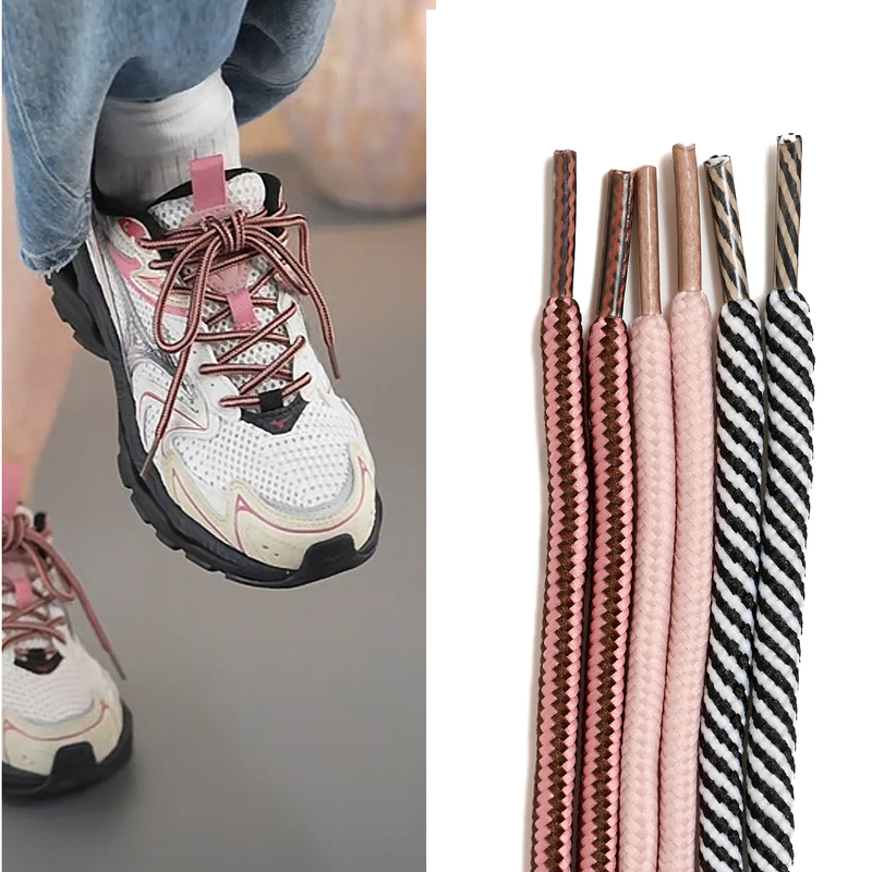 Neon Pink Shoelaces with Black, White, Pink and Brown Stripes, Round Dark Pink Polyester Suitable for Running Shoes, Outdoor Shoelace Rope Neon Pink Shoelaces with Black, White, Pink and Brown Stripes, Round Dark Pink Polyester Suitable for Running Shoes, Outdoor Shoelace Rope