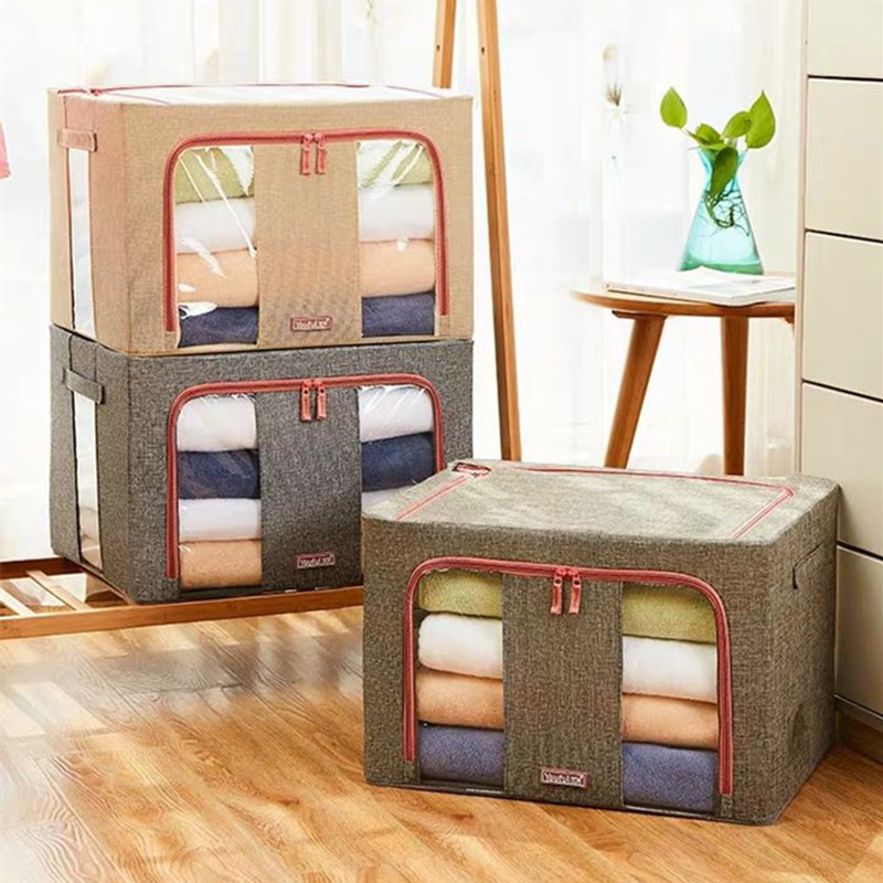 Cotton and linen cloth art quilt Clothes storage box Steel frame clothing finishing box Toy storage box Moisture-proof king size