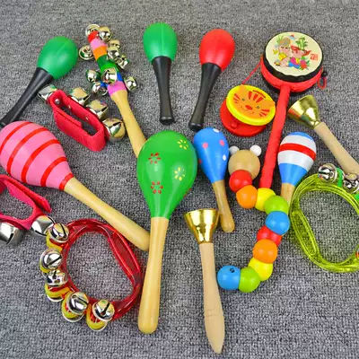 Rattle Wood sand hammer novice baby hand holding educational toy sand ball baby hand bell early education Enlightenment 1-3 years old