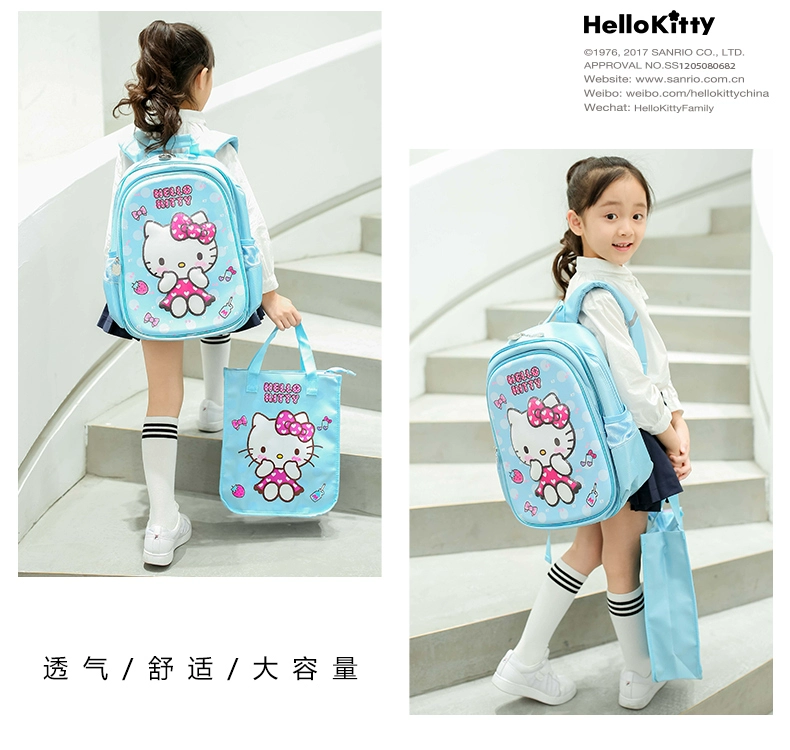 Hello Kitty Hello Kitty Schoolbag Học sinh nữ 1-3 Lớp một trẻ em kt Cat Girl Ba lô - Túi bé / Ba lô / Hành lý balo chống gù cho be lớp 1