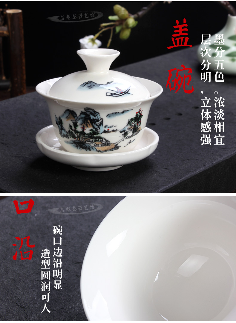 Bộ trà đặc biệt cung cấp Kung Fu bộ trà gốm tea cup set trắng sứ đặt màu xanh và trắng sứ cup nắp bát trà bộ