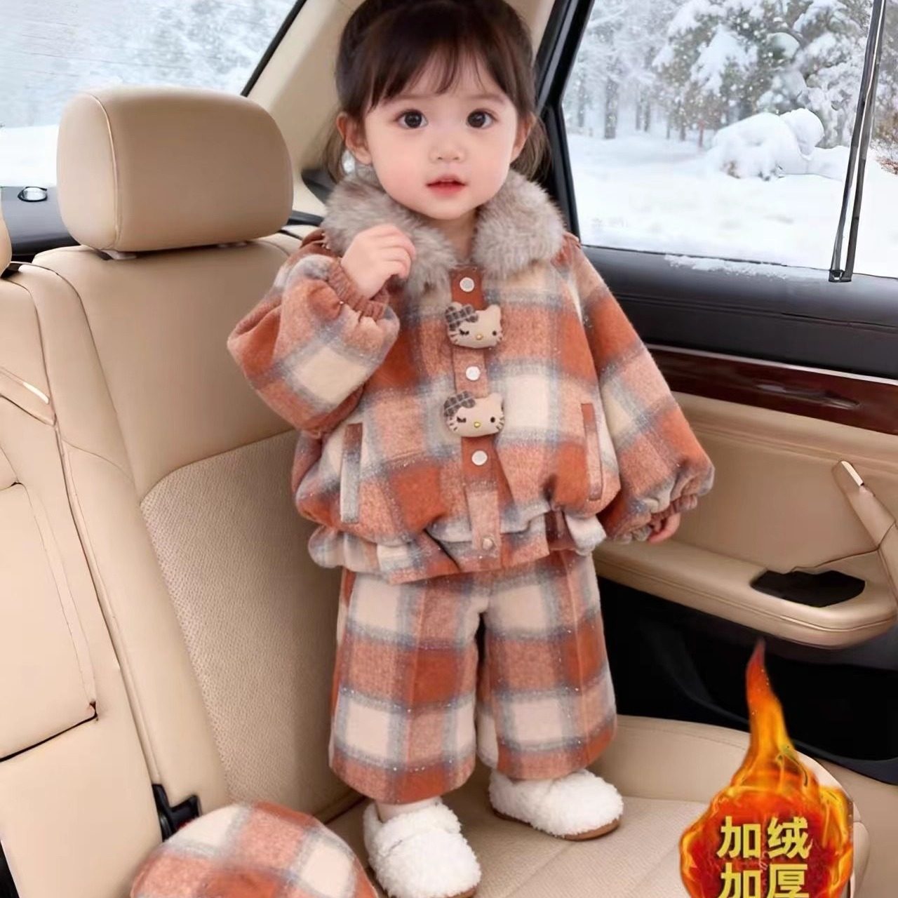 Костюмы для девочек, осенне-зимний новый стиль 2025 года, модный повседневный костюм во французском западном стиле, утолщенный теплый повседневный костюм-двойка