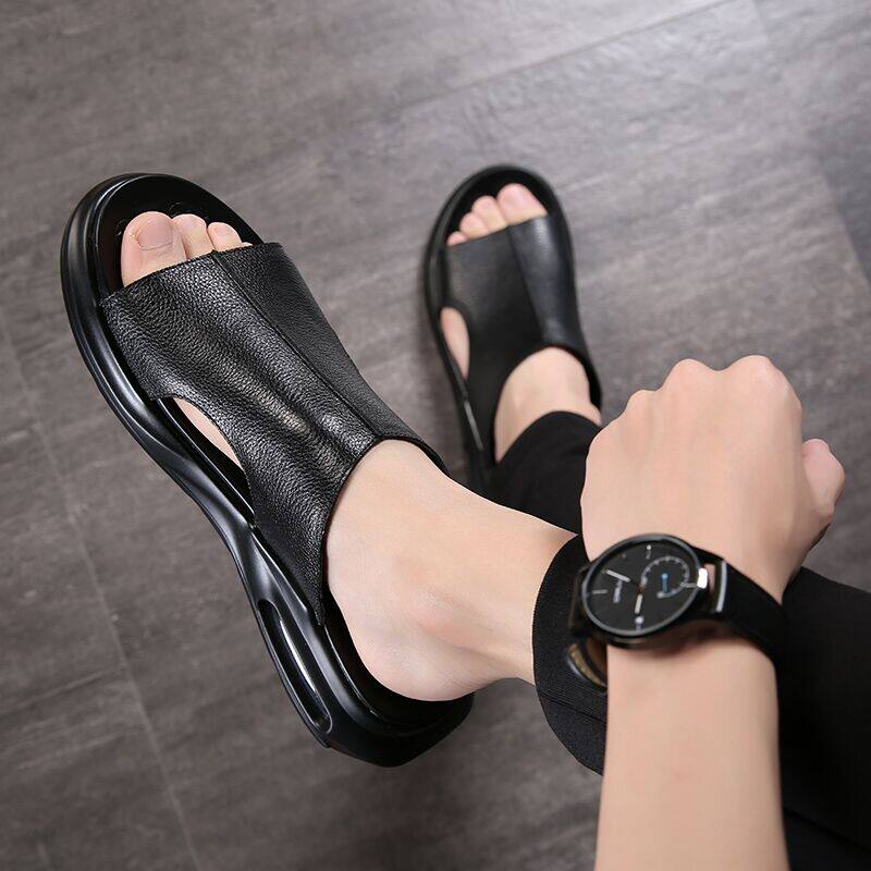 Hong Kong high-end quality young men 2022 new summer men slippers sandals sandals genuine leather casual cool tug