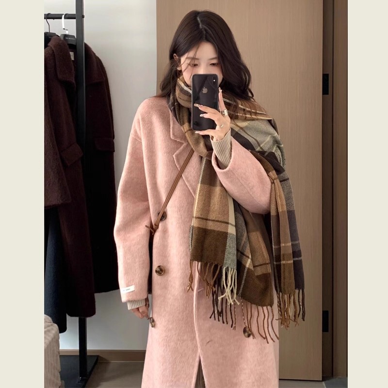Pink Wool Cashmere Coat for Women 2025 New Autumn and Winter High-End Woolen Coat Korean Style Petite Mid-Length
