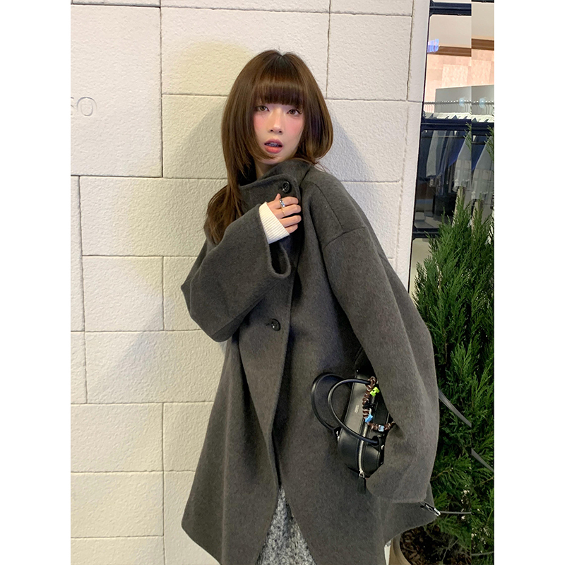 Deep Winter Gray Wool Cashmere Coat for Women, New 2025 Winter Woolen Jacket, Super Nice for Petite Figures, Thickened Deep Winter Gray Wool Cashmere Coat for Women, New 2025 Winter Woolen Jacket, Super Nice for Petite Figures, Thickened