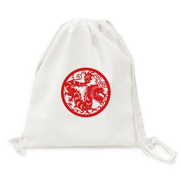 Chenlong Year Zodiac Red Paper-cut Canvas Backpack Shopping Travel Double Shoulder Drawstring School Bag - Taobao