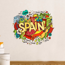 Spanish graffiti alternative cartoon retro retro illustration background wall sticker Living room bedroom window decoration sticker art