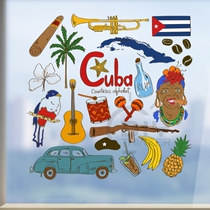 Cuban retro nostalgic graffiti art cartoon illustration background wall stickers window living room bedroom decoration stickers