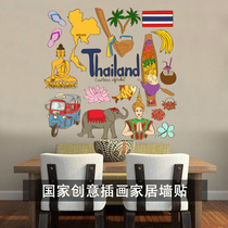 Thai vintage nostalgic graffiti art cartoon illustration background wall sticker Window living room bedroom decoration sticker art