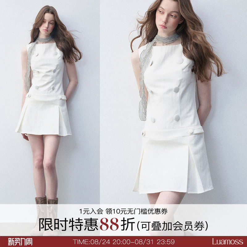 Luamoss'Lyocell Linen Blend' Sleeveless Dress for Women, Summer Simple Commuting Slimming Elegant Short Dress