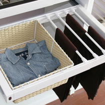 Multi-function wardrobe pants rack Push-pull pants draw cabinet storage basket Cloakroom hardware hanging pants rack Wooden grid storage basket