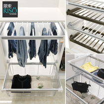 Wardrobe pants rack Multi-function cabinet push-pull pants pull wardrobe storage basket Cloakroom hanging pants rack Telescopic pull basket