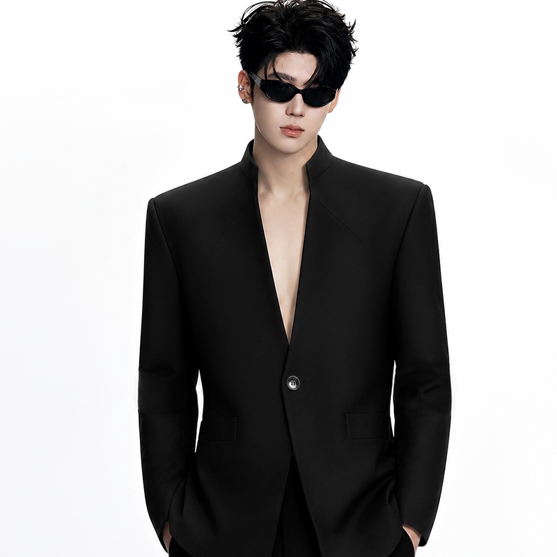 Yanjiestudio Black V Neck Design with a Structured Feel, Suitable for Business, Banquets, Performances, Wide Shoulders, Waist-Cinching Blazer Jacket