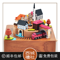 jeancard music box fall small train wood rotating eight-tone box boy girl birthday Childrens Day Childrens Day