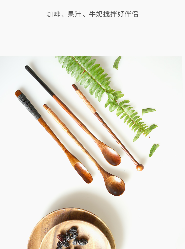 Cùng thìa gỗ cà phê rắn cầm tay dài khuấy thìa Nhật uống nước bằng gỗ khuấy thanh sáng tạo bộ đồ ăn thìa - Cà phê phin cà phê inox