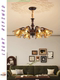 American-Style Retro Living Room Main Light, French Mid-Century Style, Maillard Floral Glass Bedroom Dining Room Creative Pendant Light
