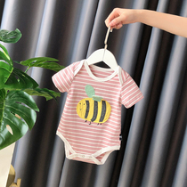 Baby summer clothes Korean version of newborn bottoming pajamas short sleeve climbing clothes baby shirt stripes foreign atmosphere triangle ha clothes