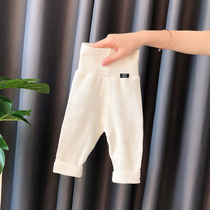 Baby leggings spring and autumn baby high waist belly pants threaded newborn big pp pants Korean version of wearing elastic pants