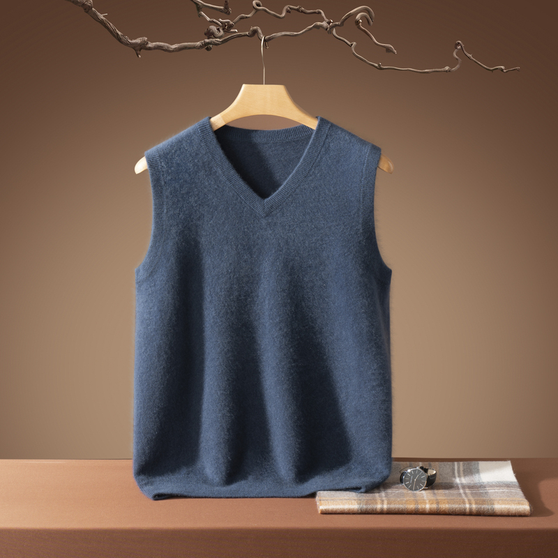 Mengjinjiao 100% Pure Cashmere Vest Men's V-Neck Business Casual Sleeveless Pullover Sweater Knitted Vest Mengjinjiao 100% Pure Cashmere Vest Men's V-Neck Business Casual Sleeveless Pullover Sweater Knitted Vest