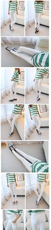 Phụ nữ mang thai quần mùa thu đông mặc quần legging đen và trắng cho bà bầu mùa đông chín điểm nâng chân quần ngoài mặc cộng với nhung dày
