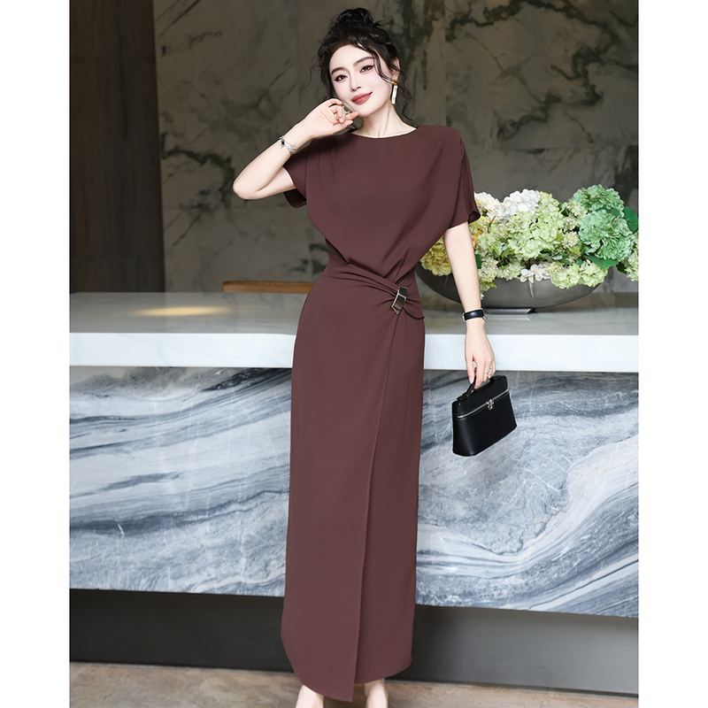 Zhili Niche Design Dress 2026 New Style Intellectual Woman Waist-Cinching Slit Figure-Flattering Mid-Length Dress for Summer