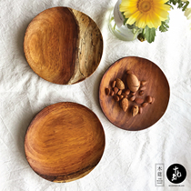 Wood feast Pineapple grid wood leaves flat plate Nut fruit plate Japanese Nordic hand-made storage plate Round wood plate