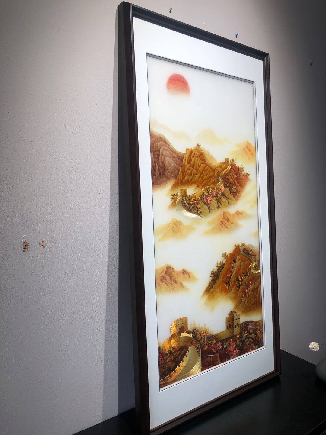 Вышивка Сучжоу 国画金色万里长城纯手工苏绣刺绣画新中式装饰画玄关挂画成品带框