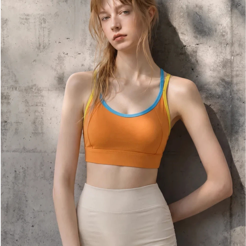 Wx036 Color-Blocked Sports Bra for Women, Shockproof, Beautiful Back, Cross Shoulder Straps, Suitable for Running, Fitness, Yoga, Can Be Worn Outside as a Tank Top