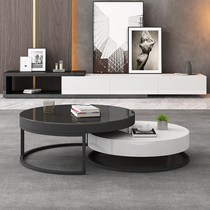 Brand Light Extravagant Round Tempered Glass Table Living Room Home Size Household Type Minimalist Modern Tea Table TV Cabinet Combo