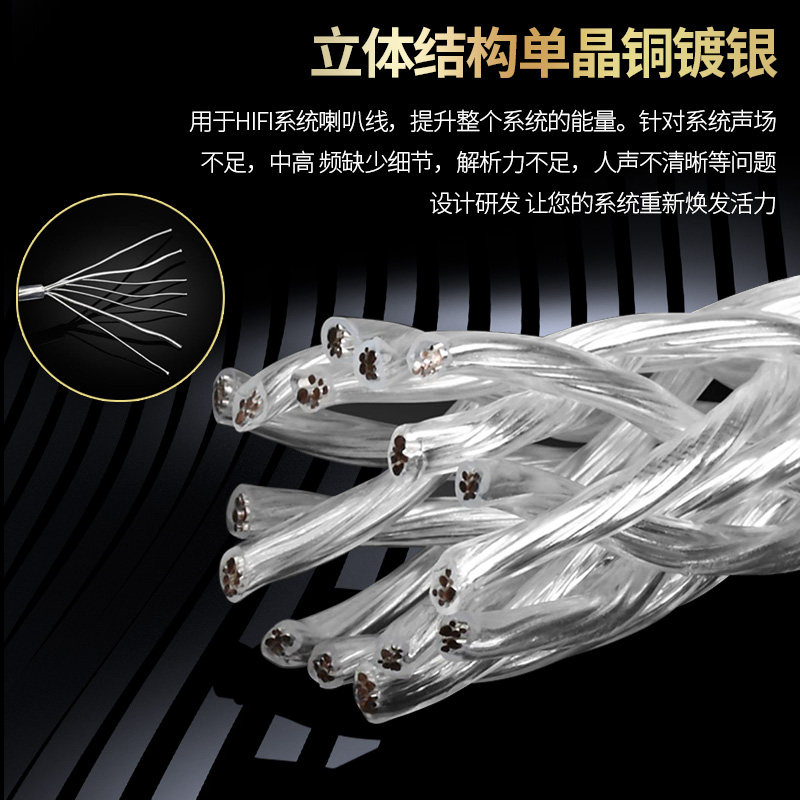 Yangyang Fever Audio Cable 7N Single Crystal Copper Silver-Plated Speaker Cable 16 Strands Hifi Audio Cable Amplifier Speaker Connection Cable