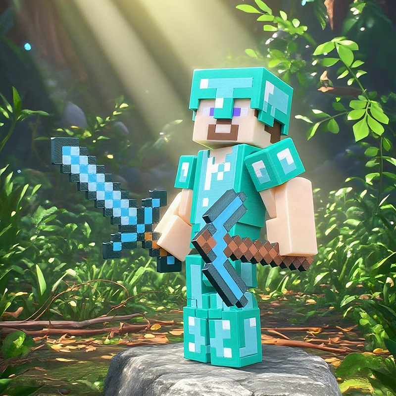 Original Minecraft Diamond Armor Set Steve Action Figure Building Block Model Children's Toy