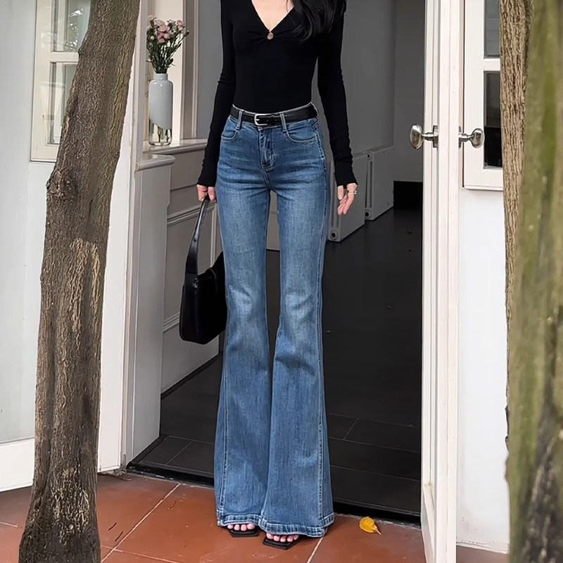 Vintage Blue High-Waisted Flared Jeans for Women 2026 Early Spring New Style Petite Slim Fit Cropped Bootcut Pants Vintage Blue High-Waisted Flared Jeans for Women 2026 Early Spring New Style Petite Slim Fit Cropped Bootcut Pants