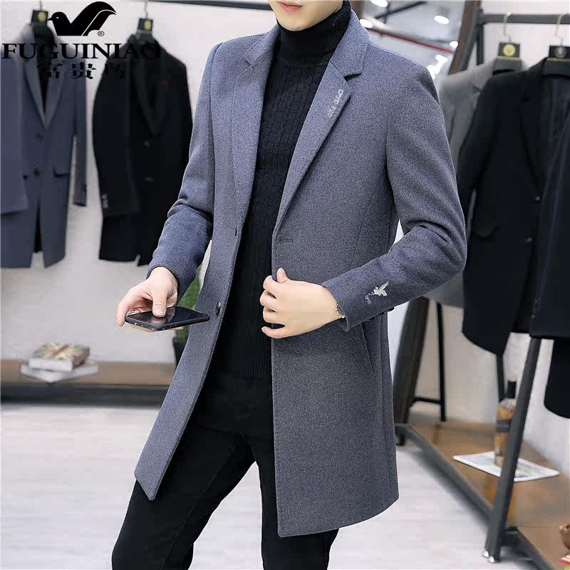 Rich and expensive winter sweaty coat men's medium long version thickened warm coat Chauer business casual English Western-style clothes male