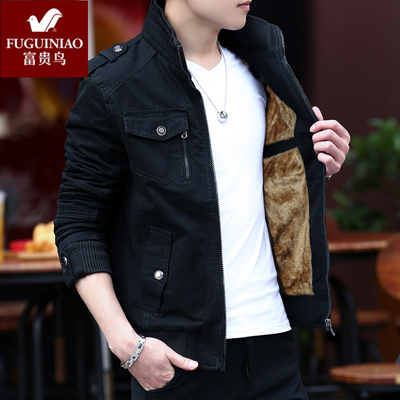 Fuguiniao counter big-name men's jacket cotton-padded jacket autumn and winter plus velvet thickened business denim jacket men's cotton-padded clothes