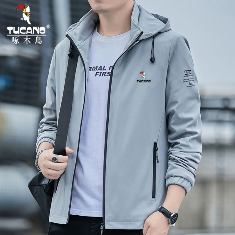 Woodpecker jacket men's coat spring and autumn new tide can remove the hood tops plus the winter casual coat